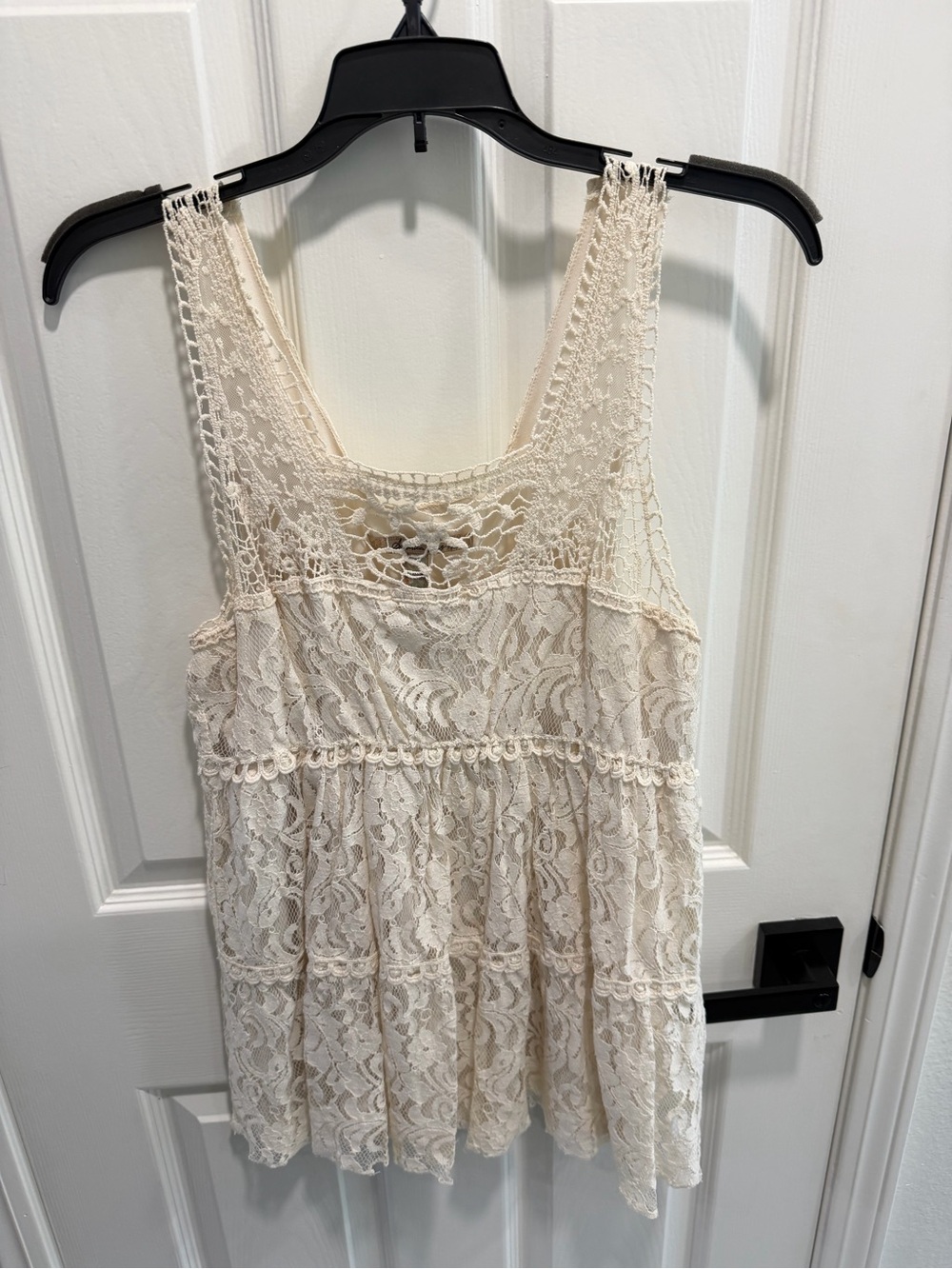 American rag Lace Tank Top - Cream Crochet Detail elastic waist